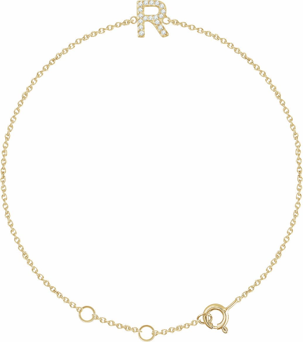 14K Yellow .06 CTW Diamond Initial R 6-7 Bracelet