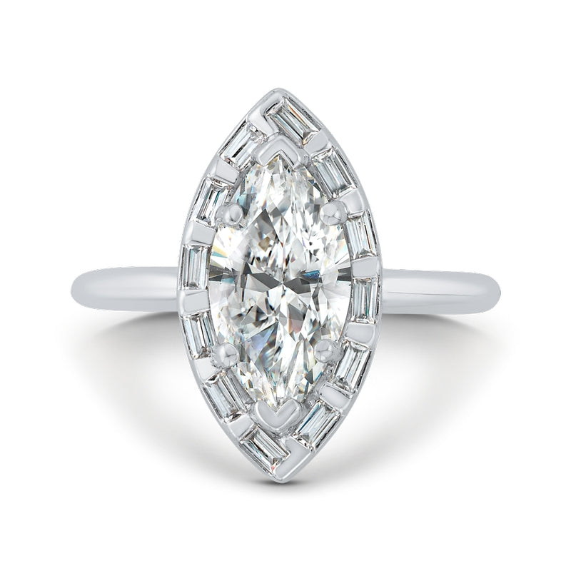 Shah Luxury 14K White Gold Marquise Cut Diamond Engagement Ring with Round Shank (Semi-Mount)