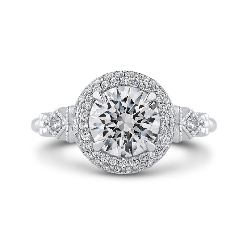Shah Luxury Round Diamond Double Halo Engagement Ring In 14K White Gold (Semi-Mount)