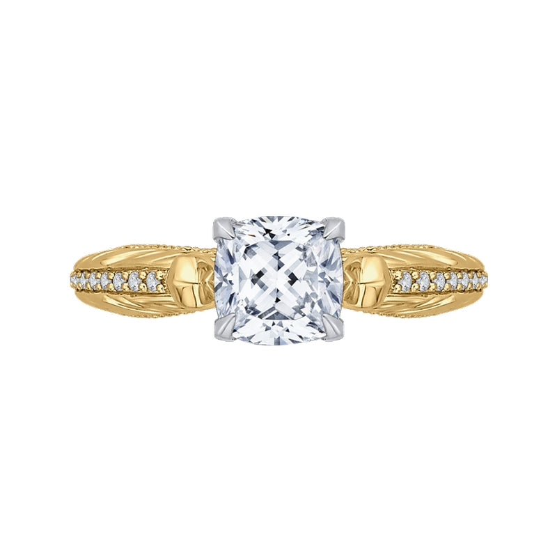Shah Luxury 14K Two-Tone Gold Cushion Diamond Engagement Ring (Semi-Mount)