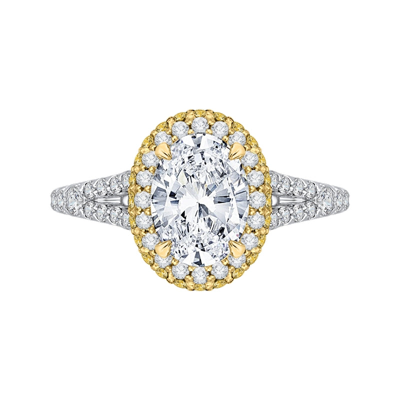 Shah Luxury 14K Tow-Tone Gold Oval Diamond Halo Engagement Ring with Split Shank (Semi-Mount)