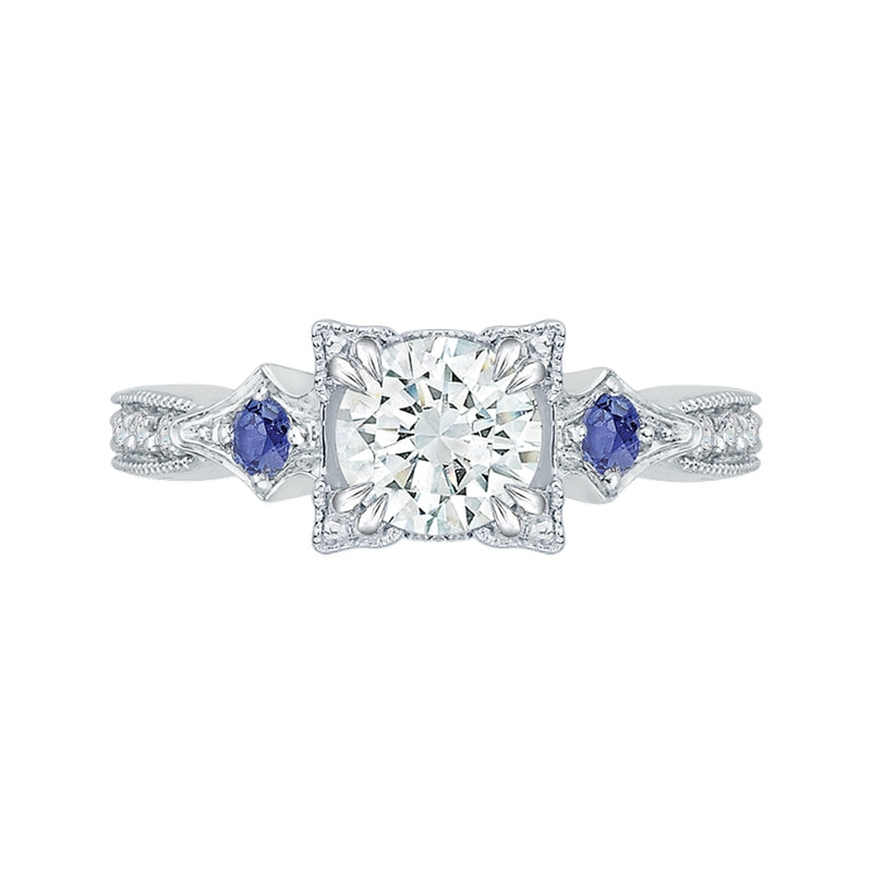 Shah Luxury 14K White Gold Round Diamond Engagement Ring with Sapphire (Semi-Mount)