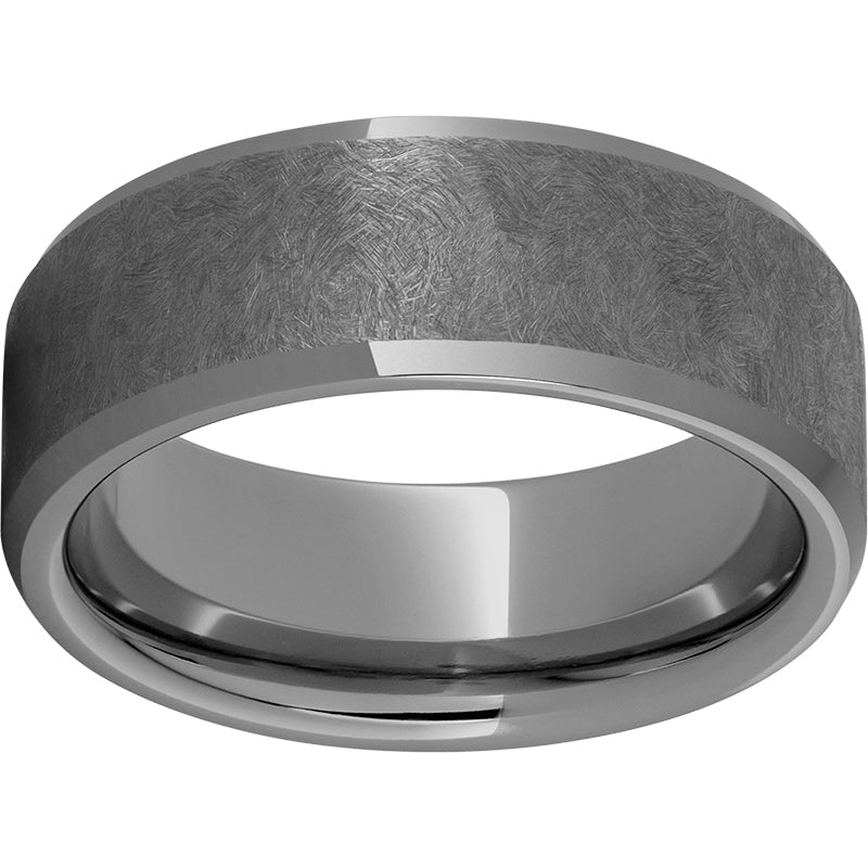 Rugged Tungsten 8mm Beveled Edge Band with Sentinel Finish