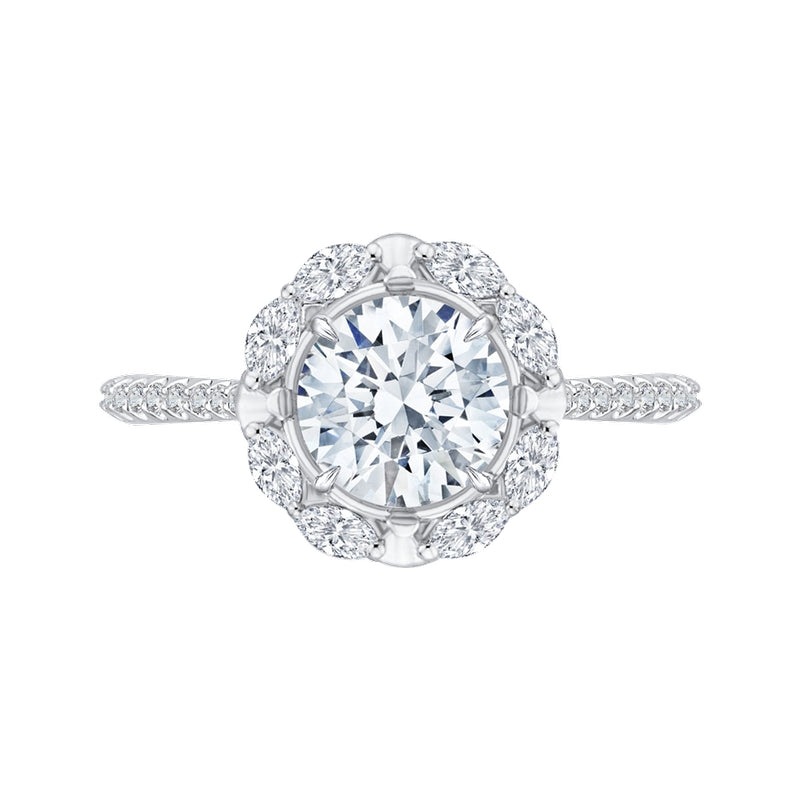Shah Luxury 14K White Gold Round Diamond Halo Engagement Ring (Semi-Mount)