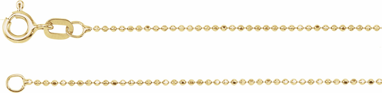 14K Yellow 1 mm Diamond-Cut Bead Chain 7 Bracelet