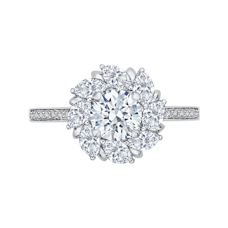 Shah Luxury 14K White Gold Round Diamond Floral Halo Engagement Ring (Semi-Mount)