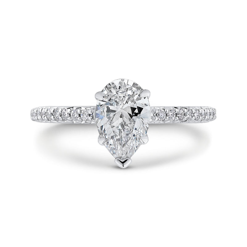 Shah Luxury 14K White Gold Pear Diamond Engagement Ring (Semi-Mount)