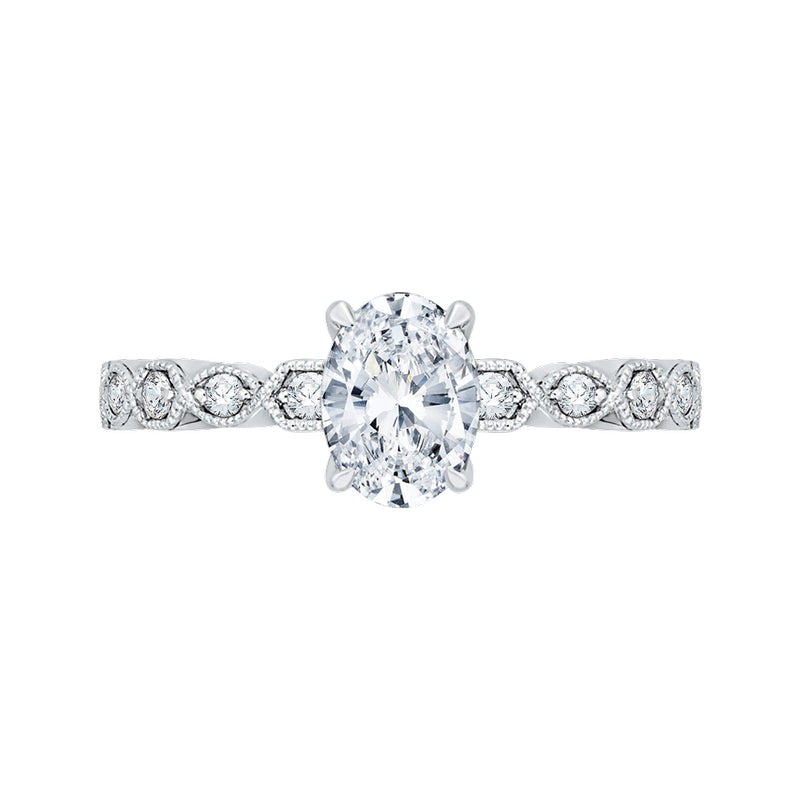 Shah Luxury 14K White Gold Oval Diamond Floral Engagement Ring (Semi-Mount)