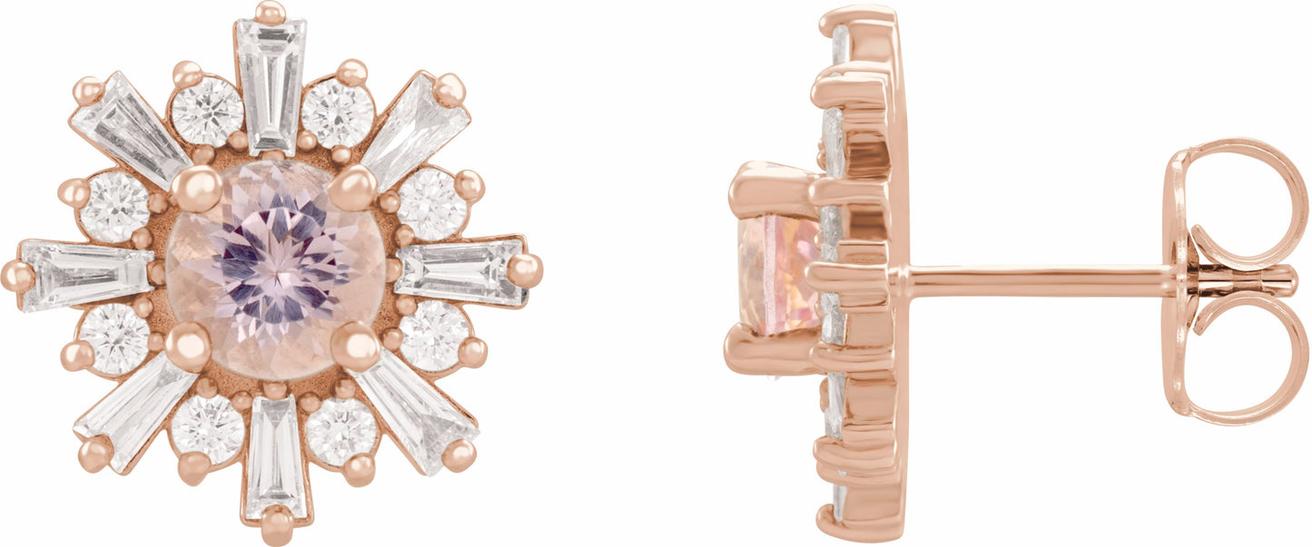 14K Rose Morganite & 3/4 CTW Diamond Earrings