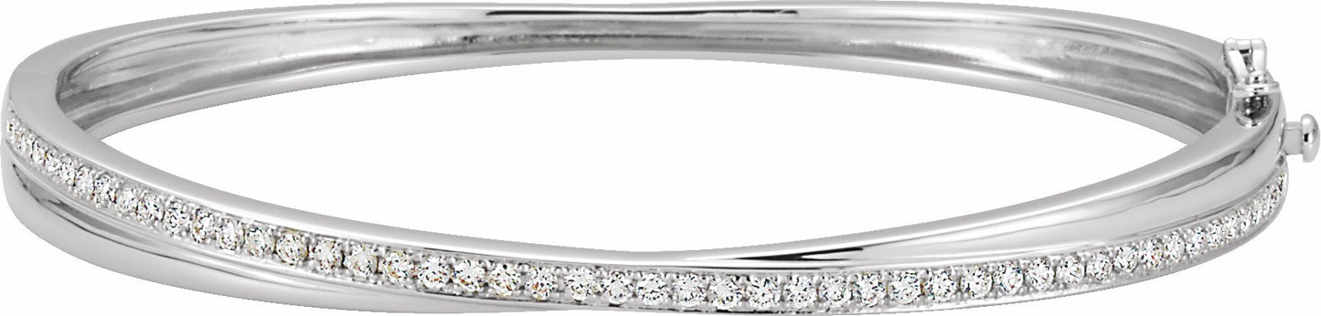14K White 1 CTW Diamond Criss-Cross Bangle Bracelet
