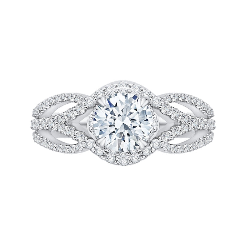 Shah Luxury 14K White Gold Round Diamond Engagement Ring with Split Shank (Semi-Mount)