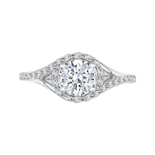 Shah Luxury 14K White Gold Round Diamond Halo Engagement Ring with Split Shank (Semi-Mount)