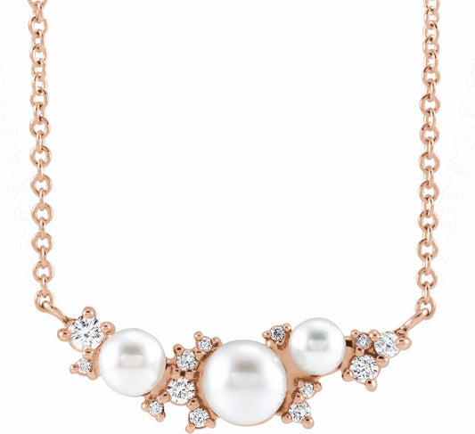 14K Rose Akoya Cultured Pearl & .08 CTW Diamond 18 Necklace