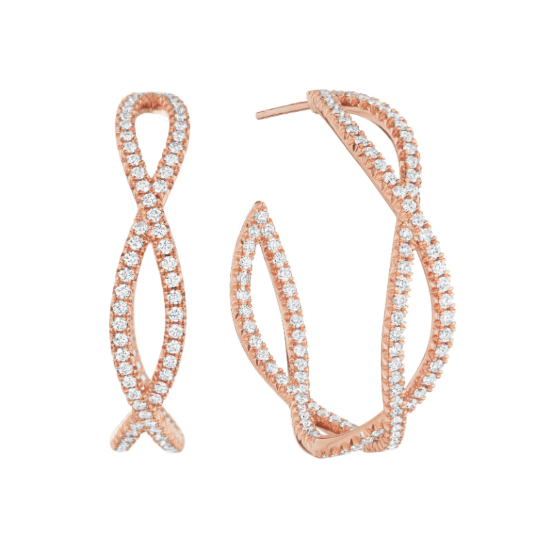 Henri Daussi 14k Rose Gold Diamond Hoop Earrings