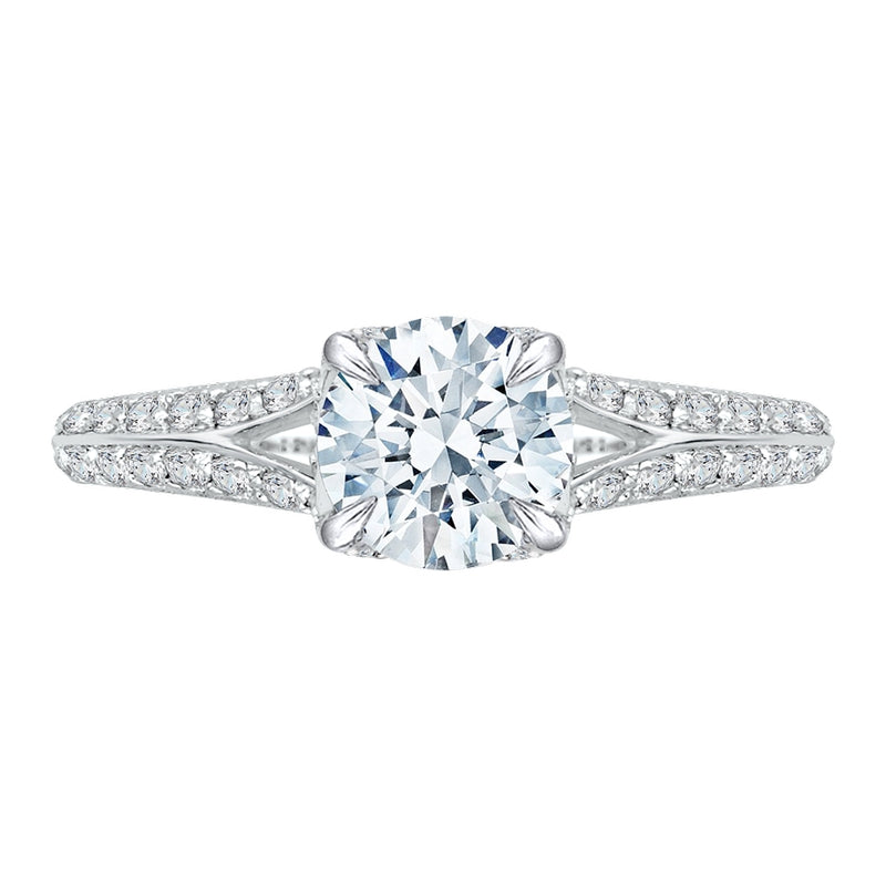 Shah Luxury 14K White Gold Round Diamond Engagement Ring with Split Shank (Semi-Mount)
