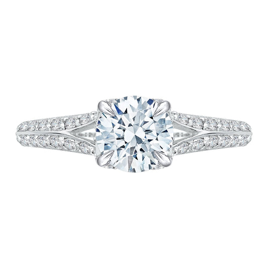 Shah Luxury 14K White Gold Round Diamond Engagement Ring with Split Shank (Semi-Mount)