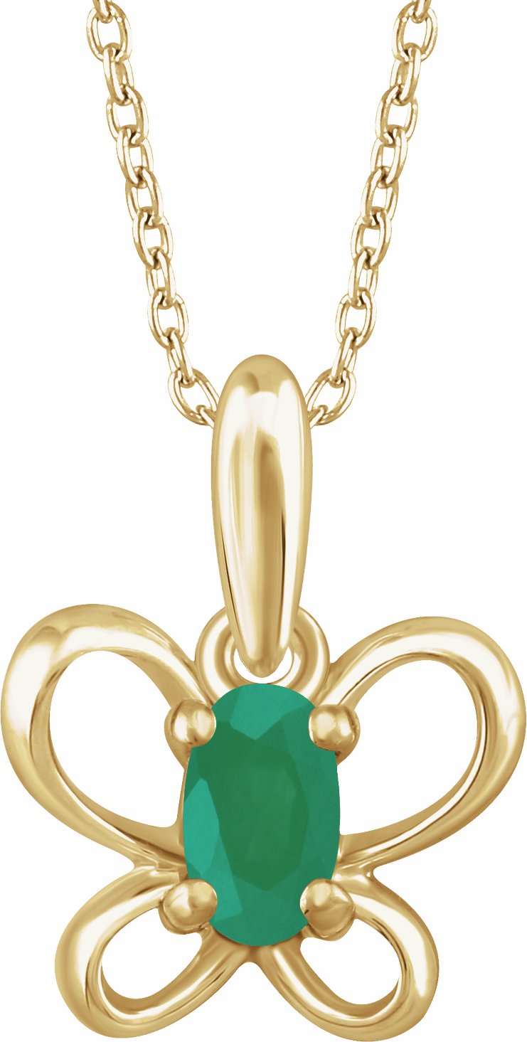 14K Yellow 4x3 mm Oval May Youth Butterfly Birthstone 15 Necklace