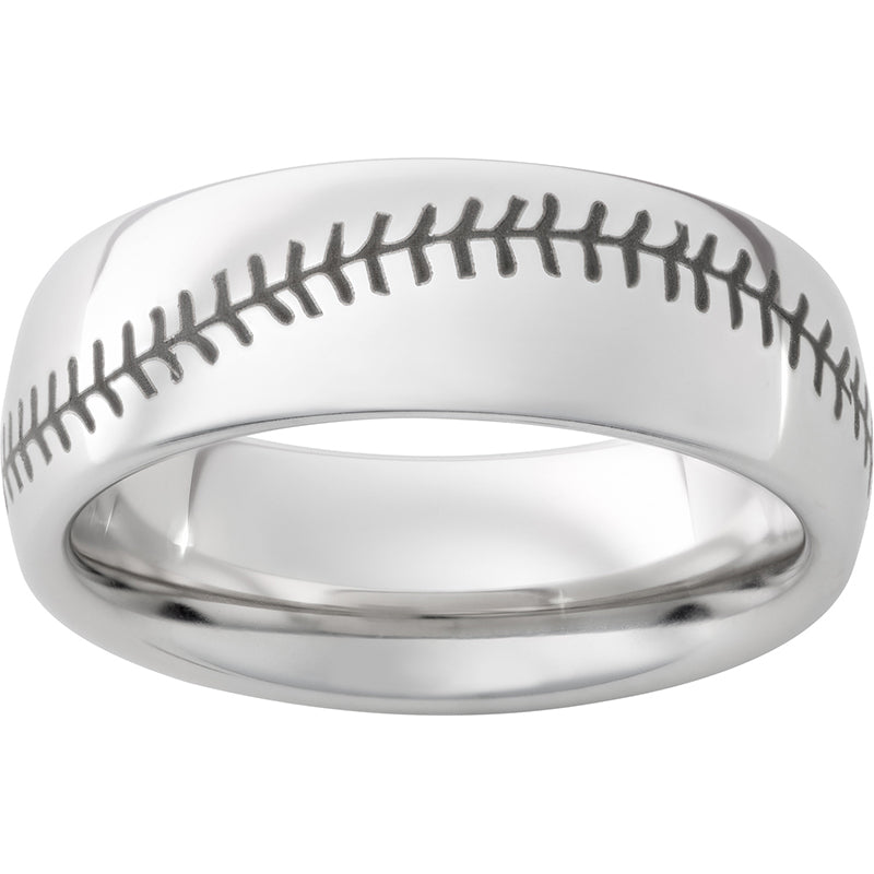 Serinium Domed Band with Baseball Laser Engraving