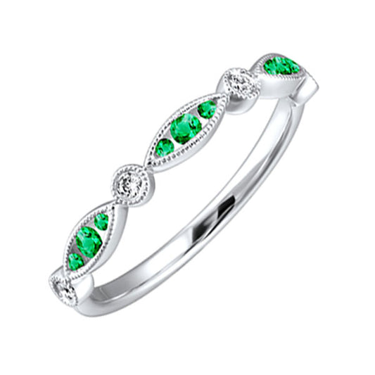 Gems One 14Kt White Gold Diamond (1/20Ctw) & Emerald (1/5 Ctw) Ring