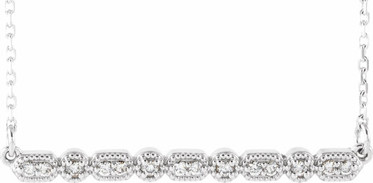 14K White 1/10 CTW Diamond Milgrain Bar 16-18 Necklace