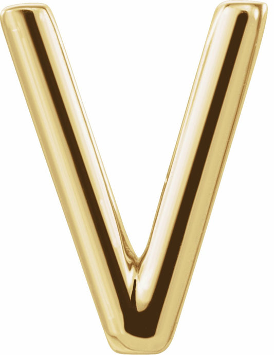 14K Yellow Single Initial V Earring