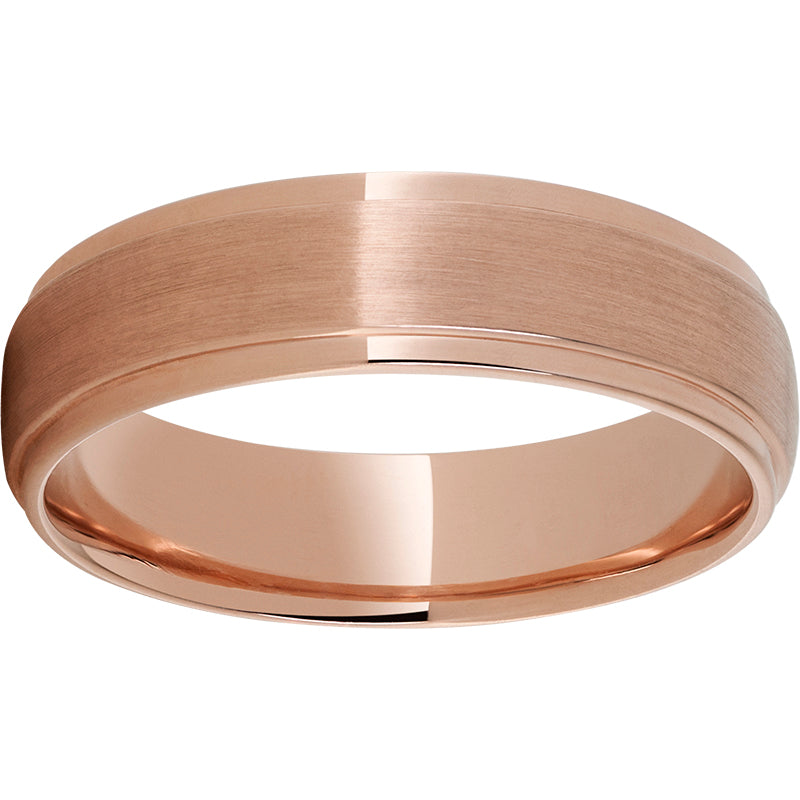 Modern Gold 6mm 10K Rose Gold Ring with Grooved Edge and Satin Finish