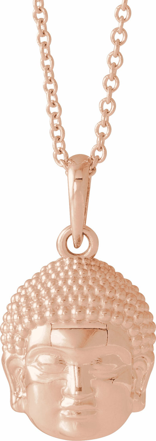 14K Rose 14.7x10.5 mm Meditation Buddha 16-18 Necklace