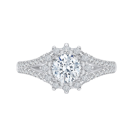 Shah Luxury 14K White Gold Round Diamond Halo Engagement Ring with Split Shank (Semi-Mount)