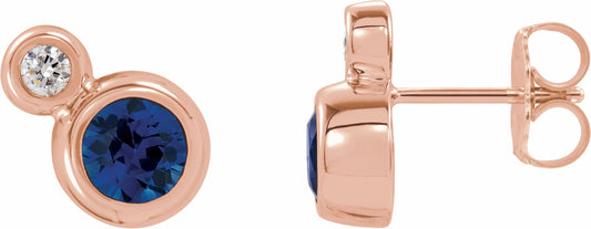 14K Rose Blue Sapphire & .03 CTW Diamond Earrings