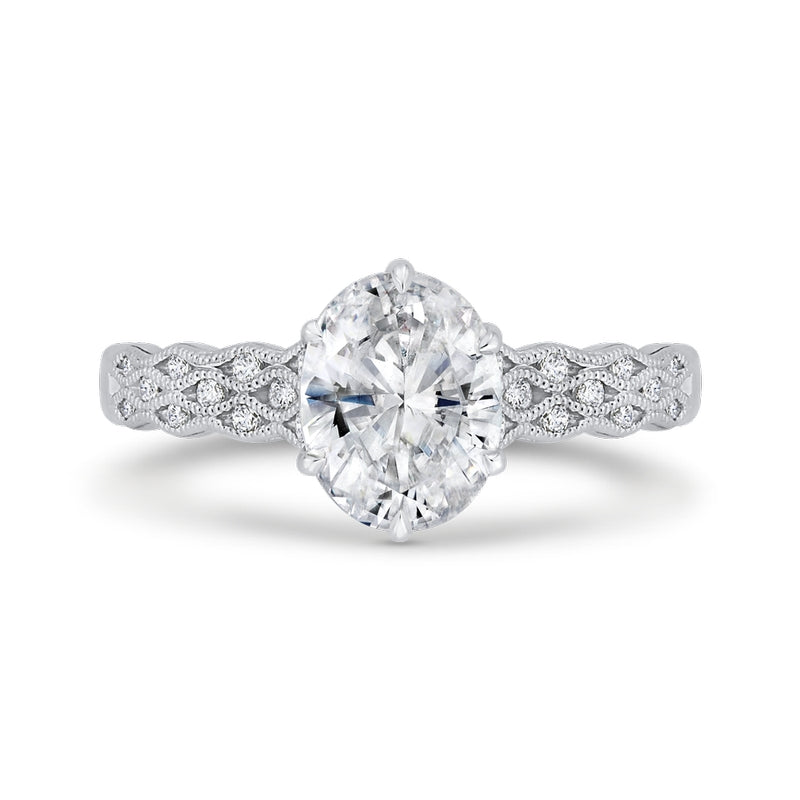 Shah Luxury 14K White Gold Oval Diamond Engagement Ring with Milgrain (Semi-Mount)