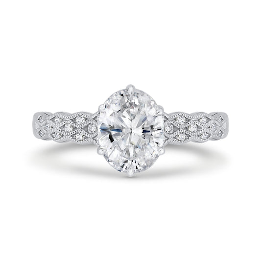 Shah Luxury 14K White Gold Oval Diamond Engagement Ring with Milgrain (Semi-Mount)