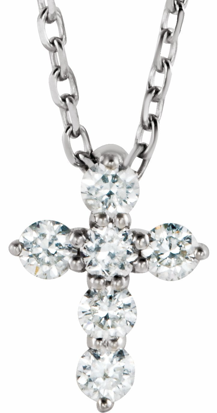 14K White 8.7x6.6 mm 1/6 CTW Diamond Cross 16-18 Necklace