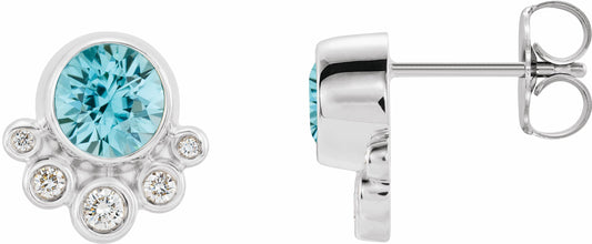 14K White Blue Zircon & 1/8 CTW Diamond Earrings