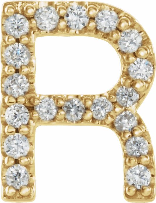 14K Yellow .06 CTW Diamond Single Initial R Earring