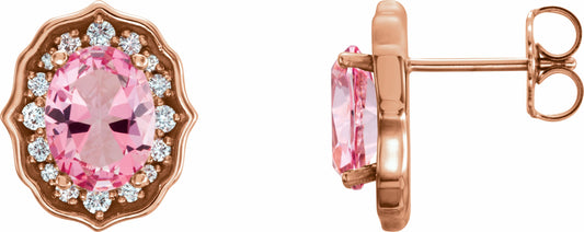 14K Rose Baby Pink Topaz and 1/3 CTW Diamond Earrings with Backs