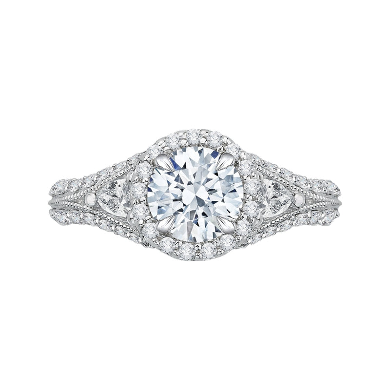 Shah Luxury 14K White Gold Round Diamond Halo Engagement Ring with Split Shank (Semi-Mount)