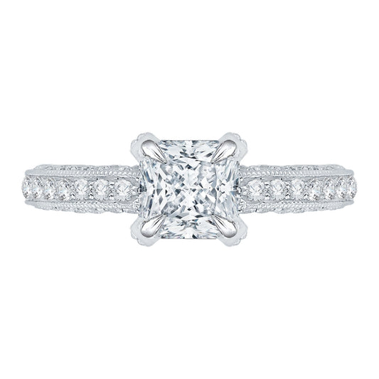 Shah Luxury Princess Cut Diamond Floral Engagement Ring In 14K White Gold (Semi-Mount)