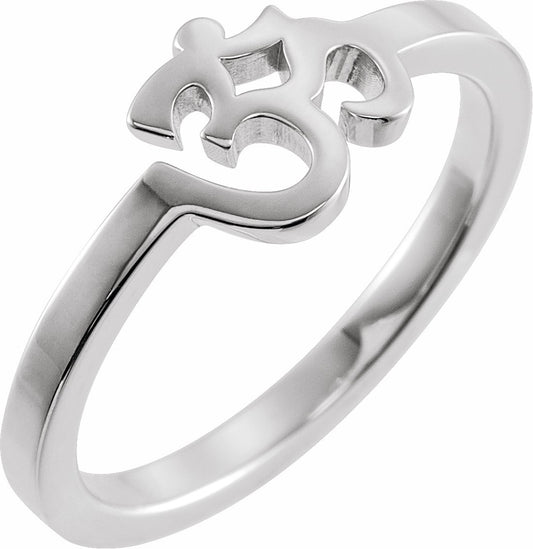 14K White Petite Om Ring