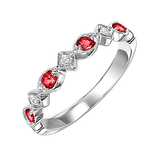 Gems One 14Kt White Gold Diamond (1/20Ctw) & Ruby (1/6 Ctw) Ring
