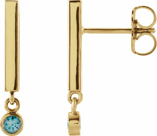 14K Yellow Aquamarine Bar Earrings