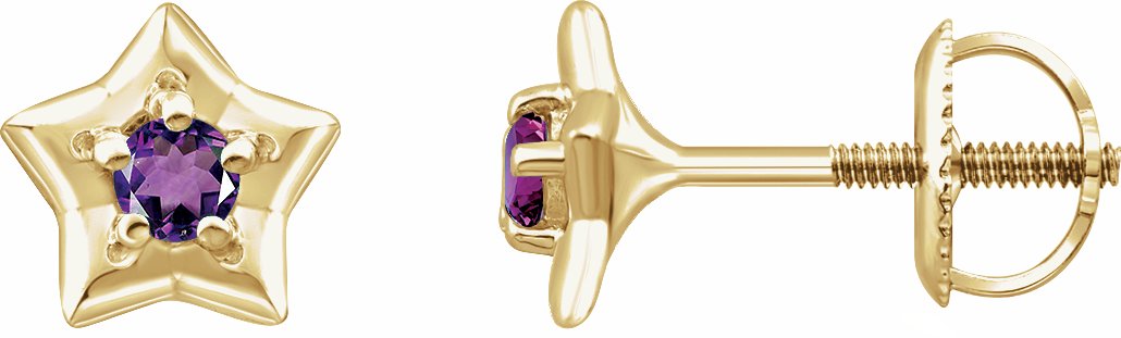 14K Yellow 3 mm Round February Youth Star Birthstone Earrings