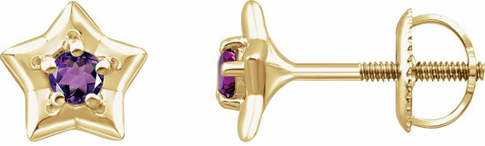 14K Yellow 3 mm Round February Youth Star Birthstone Earrings