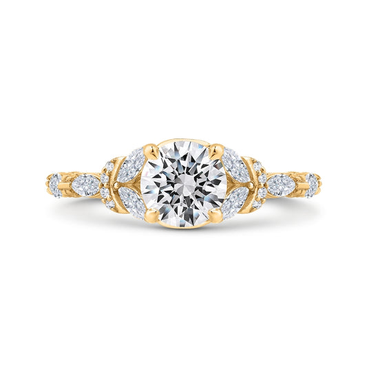 Shah Luxury 14K Yellow Gold Split Shank Round Diamond Engagement Ring (Semi-Mount)