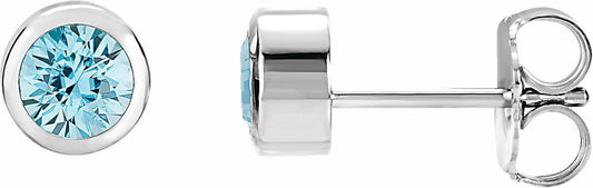 14K White 4 mm Round Genuine Blue Zircon Birthstone Earrings