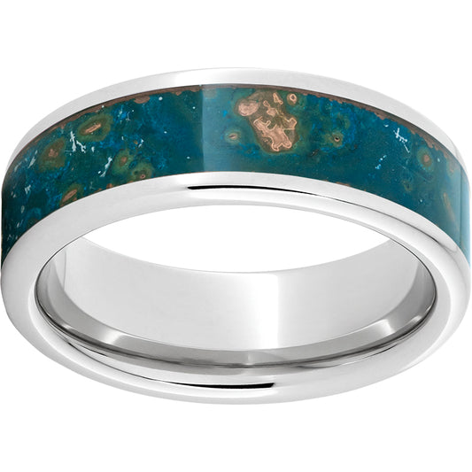 Serinium Pipe Cut Band with Blue Patina Copper Inlay