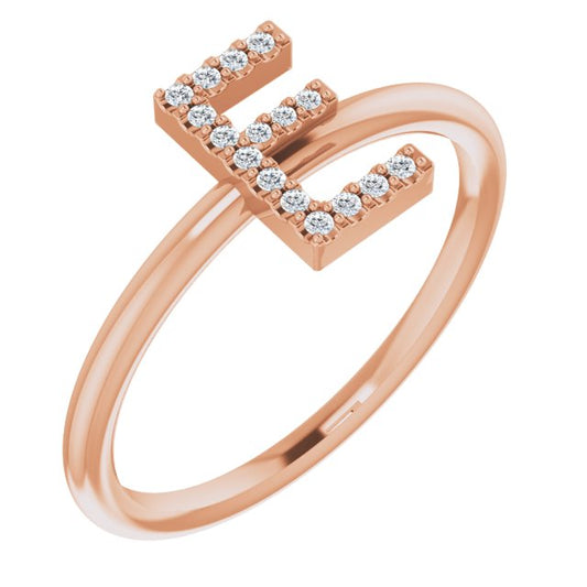 14K Rose .07 CTW Diamond Initial E Ring