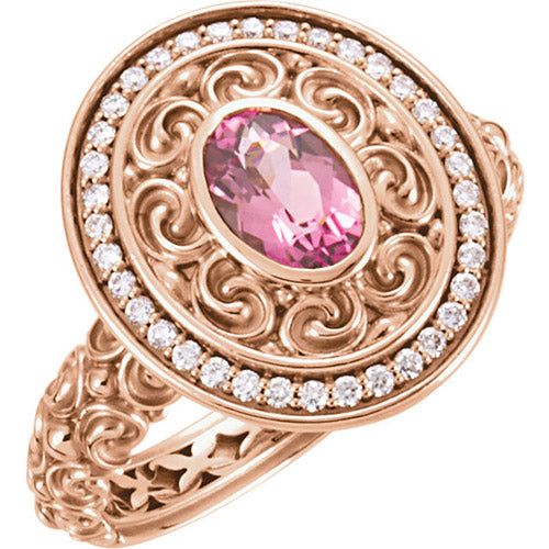 14k Rose Gold Stuller Pink Tourmaline and Diamond Fashion Ring