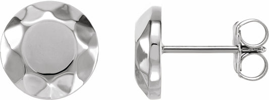 14K White Faceted Design Circle Earrings