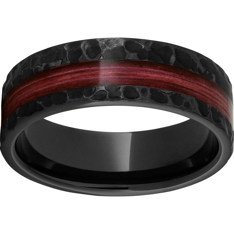 Black Diamond Ceramic Pipe Cut Band with Cabernet Barrel Aged Off-Center Inlay and Moon Finish