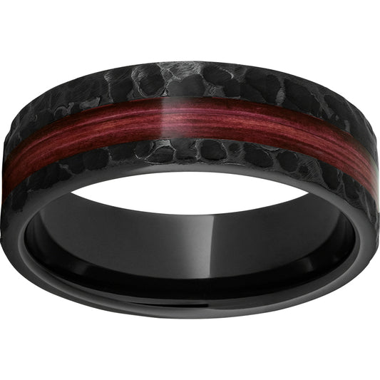 Black Diamond Ceramic Pipe Cut Band with Cabernet Barrel Aged Off-Center Inlay and Moon Finish